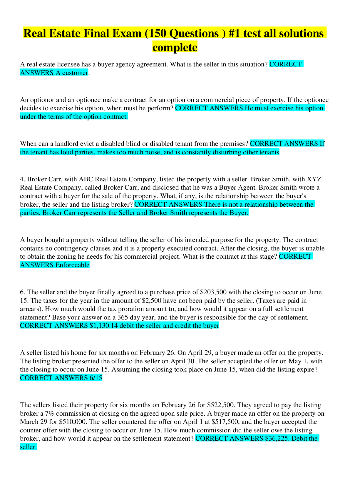 Preview image for Real Estate Final Exam (150 Questions And Answers )